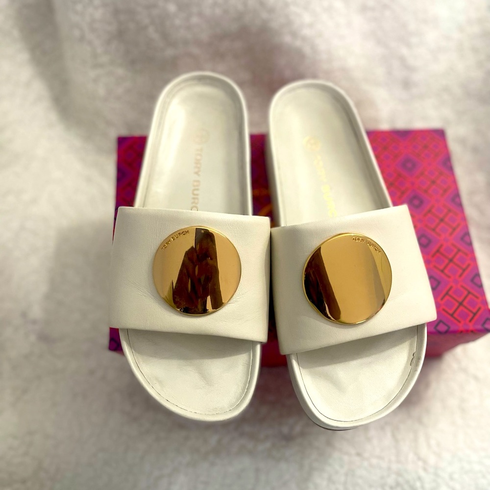 Tory Butch vacation platform slides (cream)